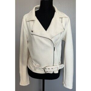 BUCKLE DAYTRIP Womens Biker Moto Jacket Ivory Faux Suede Full Zip Coat Sz M EUC